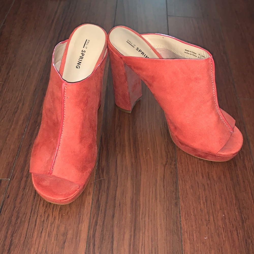 Suede Peep Toe Slip-on Chunky Mules